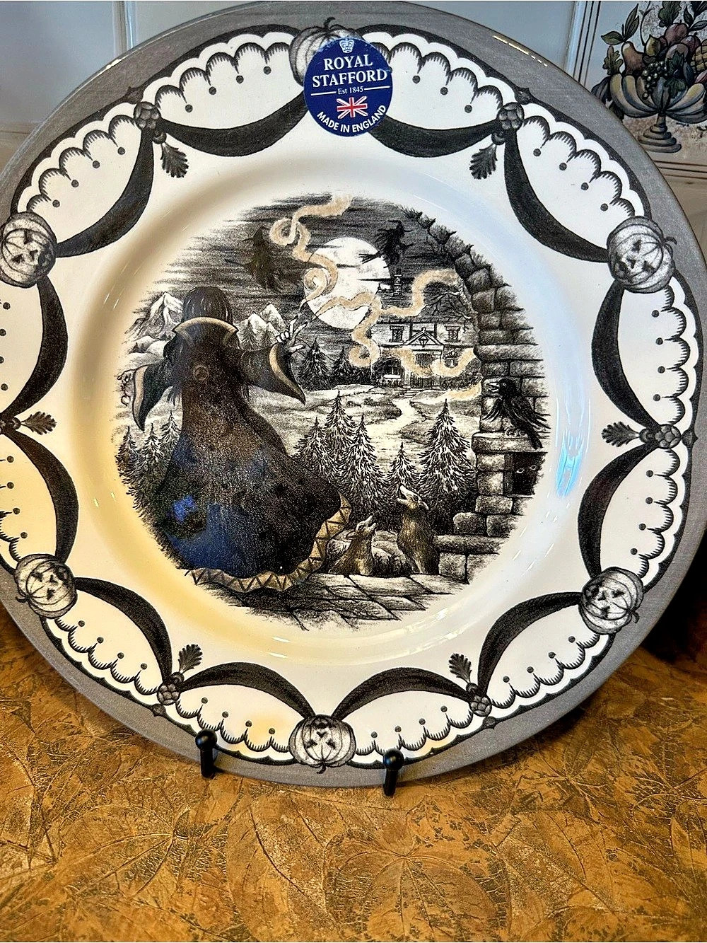 Royal Stafford 1666 Haunted House Dinner Plates Set of 4 Black & White
